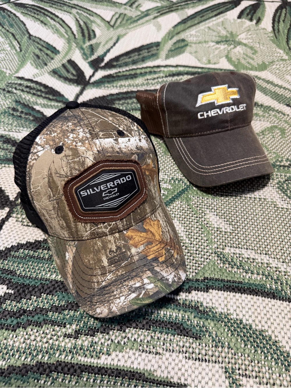 Chevrolet Hat Bundle Silverado Camo Trucker Hat with Brown Chevrolet Cap